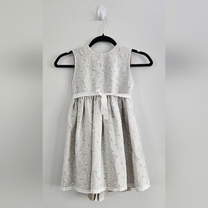 Petit Faune French Designer Girls Floral Silvery Grey Dress Size 4